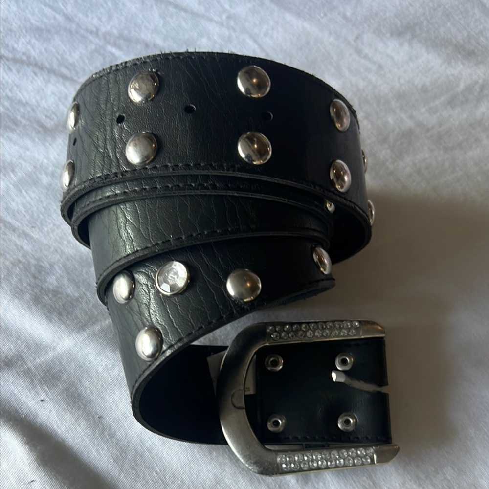 Source Unknown Black Leather Studded Belt